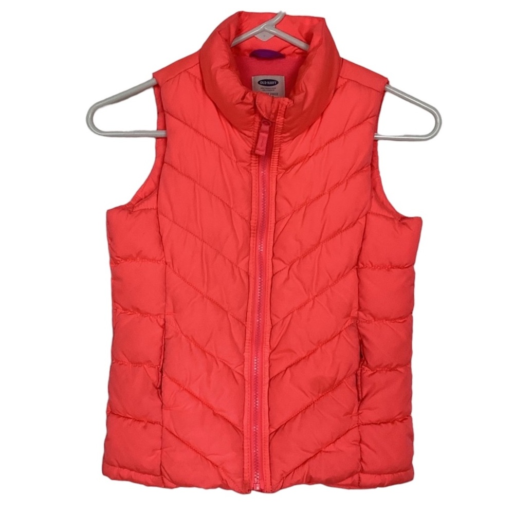 Old Navy bright pink orange frost free puffer vest | girls M 8 | winter warm